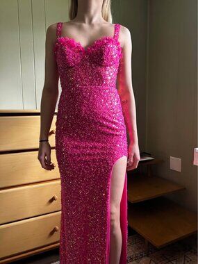 Hot Pink Sequined David's Bridal Size 2 Prom Dress NWT